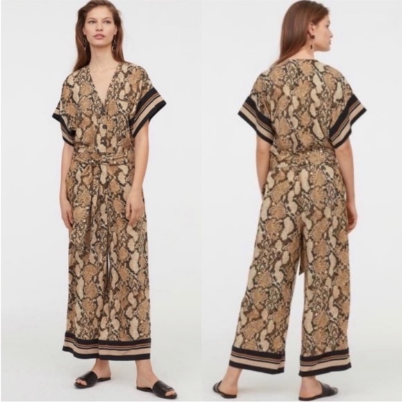 H&M wide leg snake print button front jumpsuit size 12 - Picture 1 of 9
